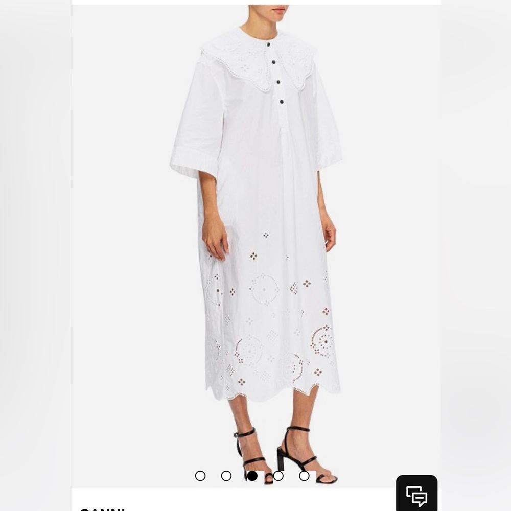 GANNI BRIGHT WHITE ORGANIC COTTON BRODERIE ANGLAISE MIDI DRESS Sz.S/M
